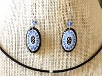 Blue Oval Earrings and Matching Necklace Pysanky Jewelry by So Jeo